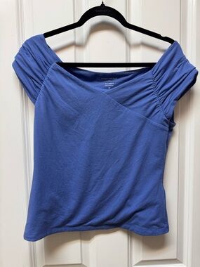 Banana Republic Cornflower Blue Off-Shoulder Ruched Sleeve Top